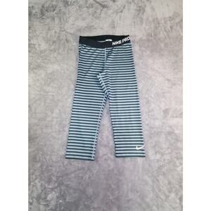 Nike Pro Dri-Fit Women's Sz M Capri Leggings Gray Black Stiped Activewear C30-35